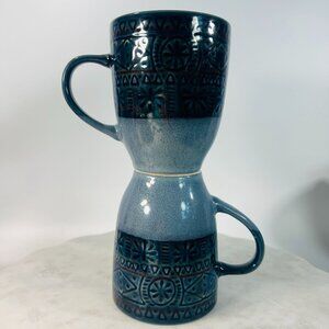 Set Of 2 Threshold Kingsland Stoneware Geometric 16 oz Mug Blue & Dark Blue READ